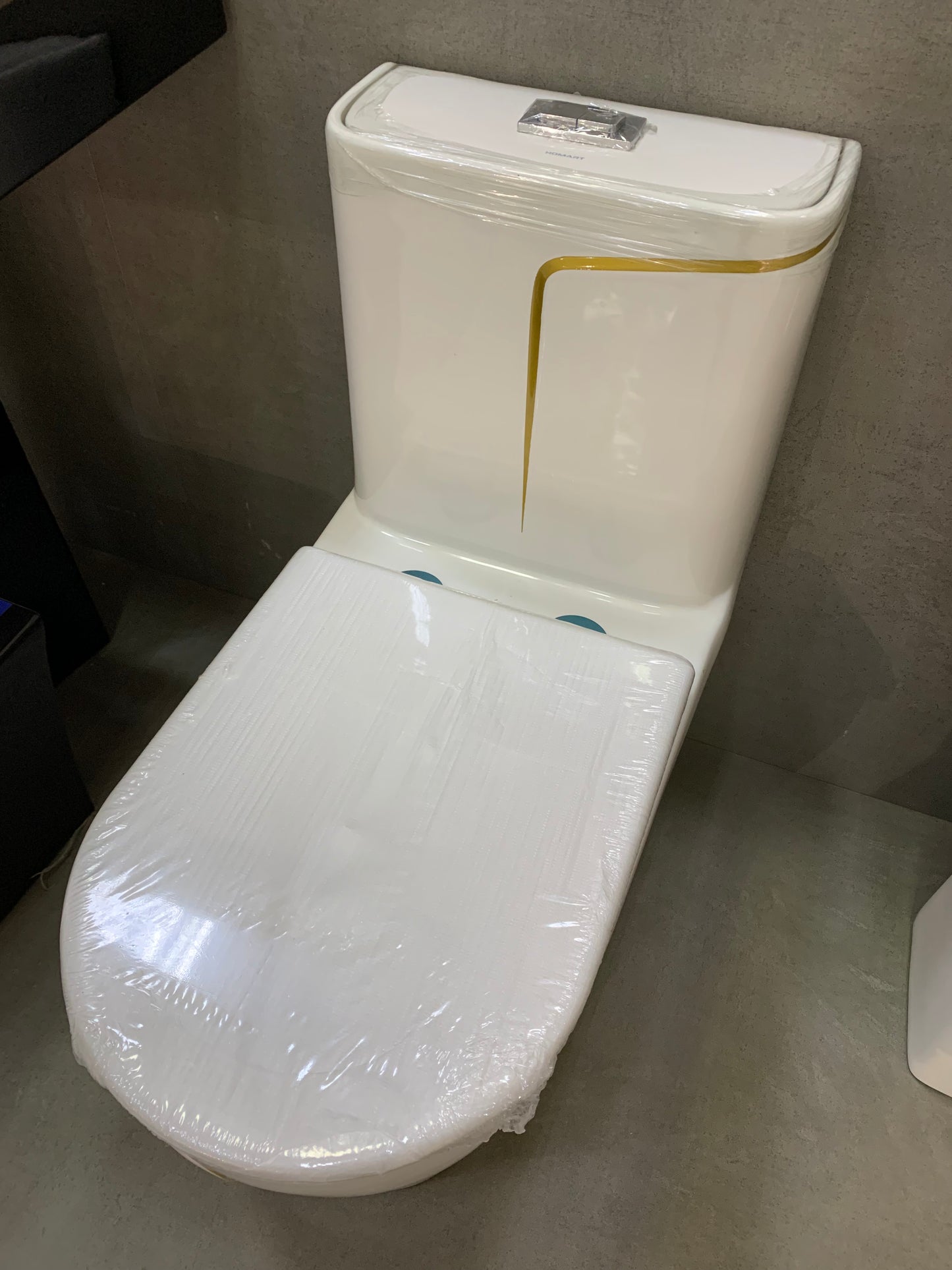 White with gold line bowl design toilet