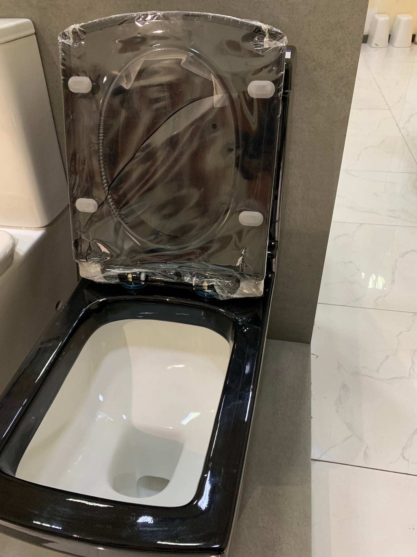 Black & gold square shaped one piece toilets