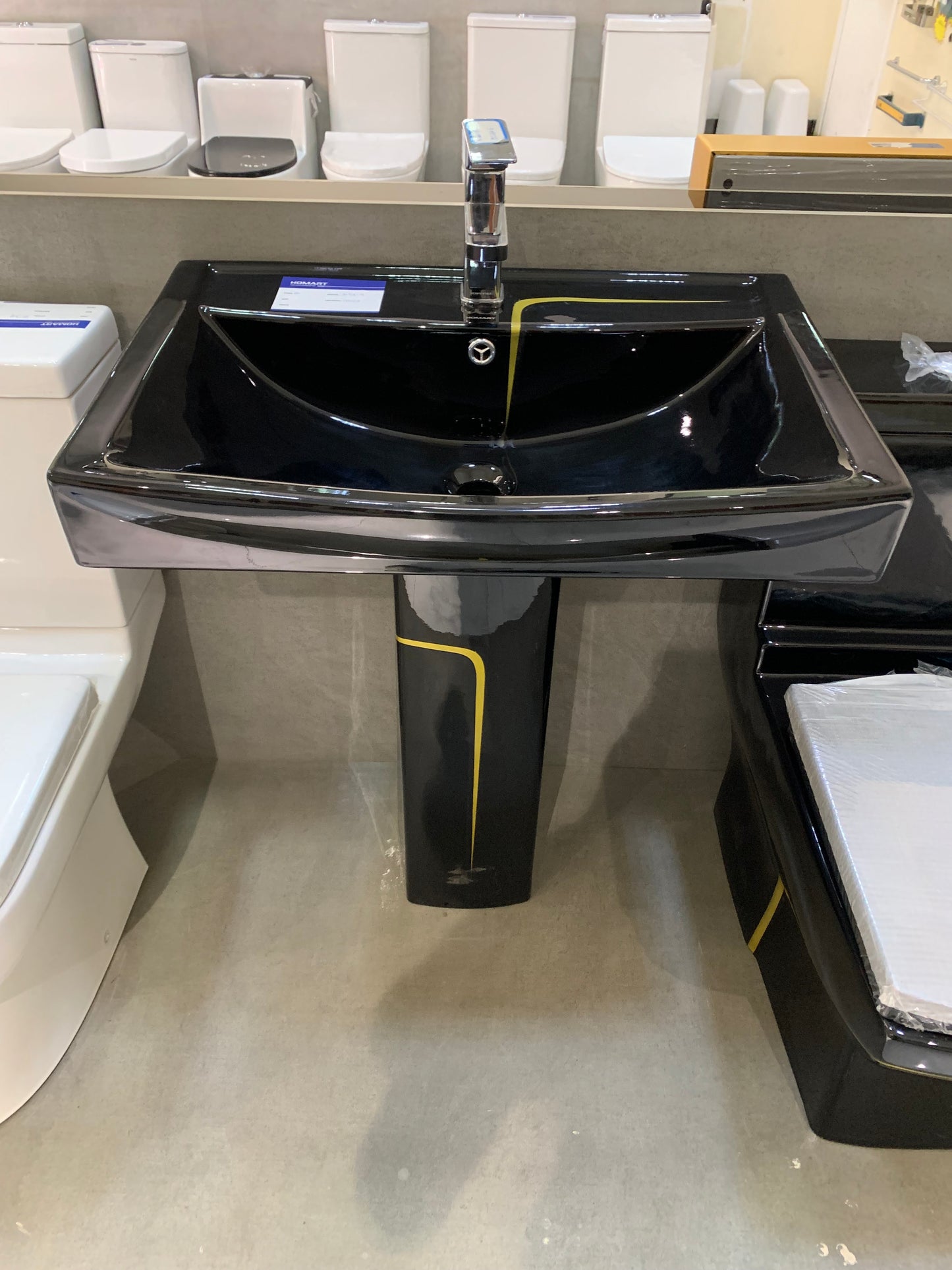 Black Gold Line hand wash basin with a pedestal