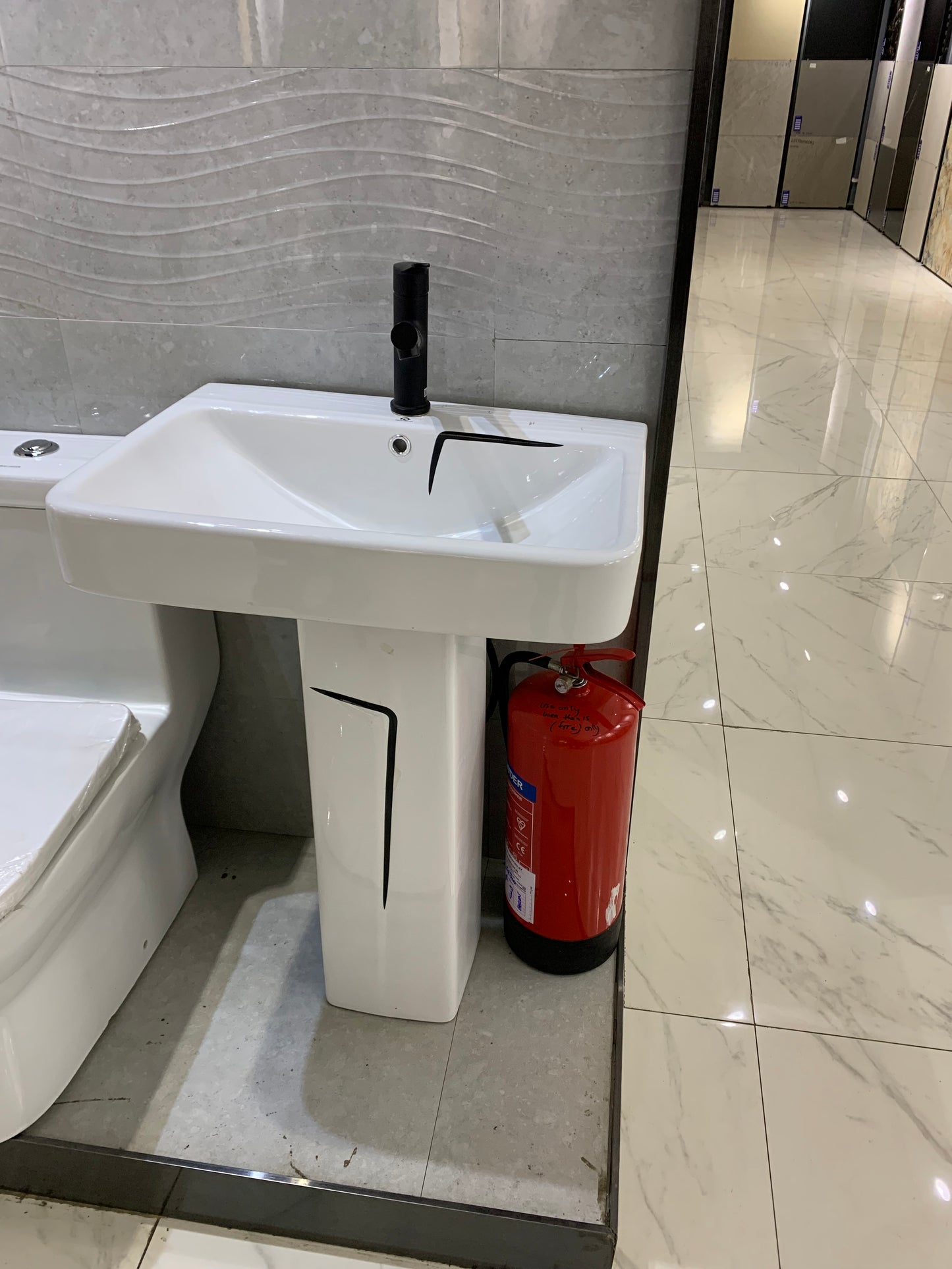 White with black line pedestal & basin